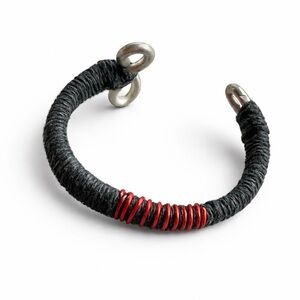 Unisex Minimalist Cuff Bracelet Black Red Handmade Cord Wrap for Men & Women